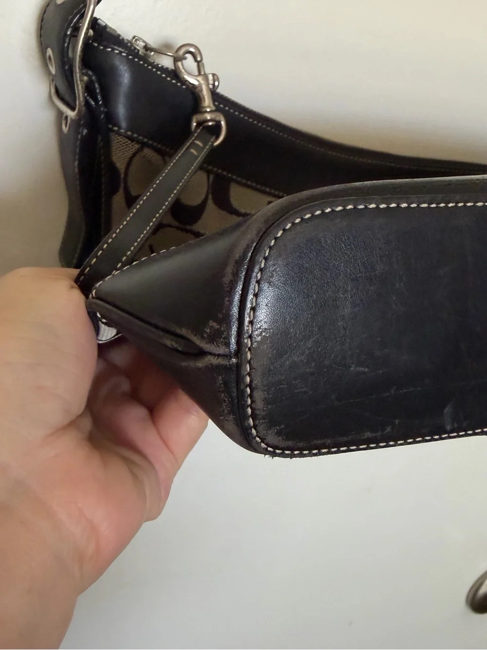 COACH Crossbody Bag Canvas Monogram Leather Trim Pre-Loved